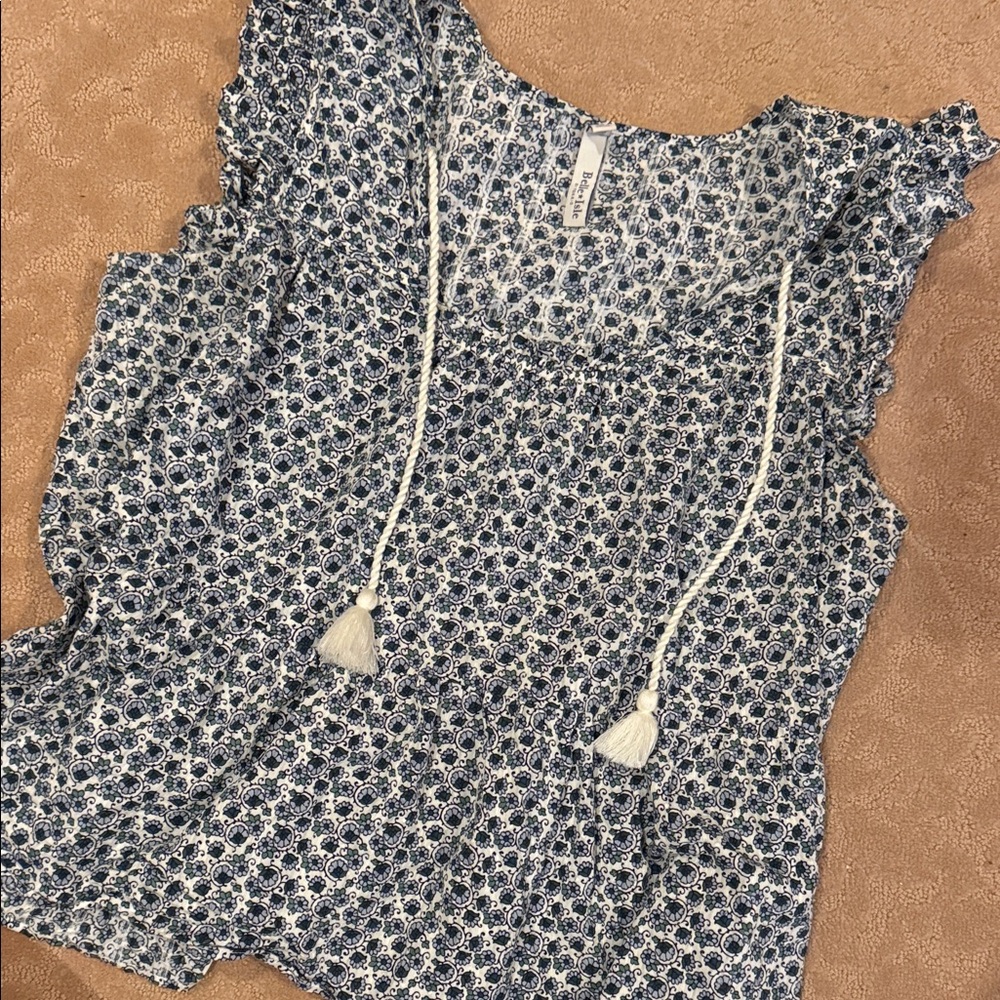 torrid Navy and White Floral Tassel Peasant Top